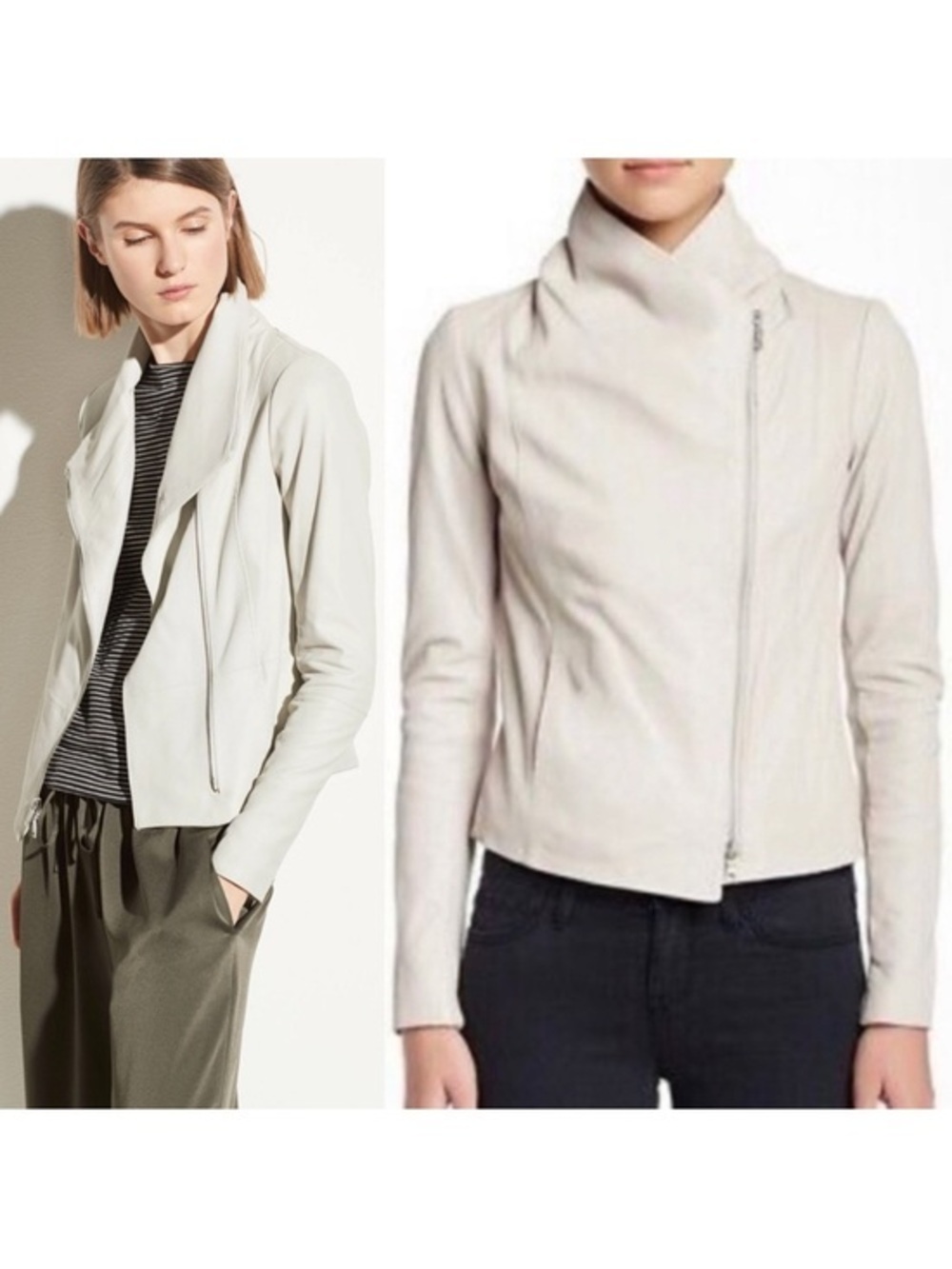 Vince scuba leather moto draped jacket off white Small S